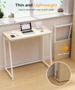 Folding Desk Small Foldable Desk for Small Space, 31.5 Inches Writing Computer Desks in Study, Home Office Foldable Office Desks for Bedroom, Oak - Image 5