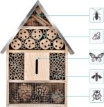 Wooden Mason Insect Bee Butterfly House,Insect Hotel,an Outdoor Hanging Bamboo Habitat for Bee Butterfly Ladybugs Live,Bee Box,Butterfly Habitat for Garden,9 x 15.7 x 2.5 Inch - Image 4