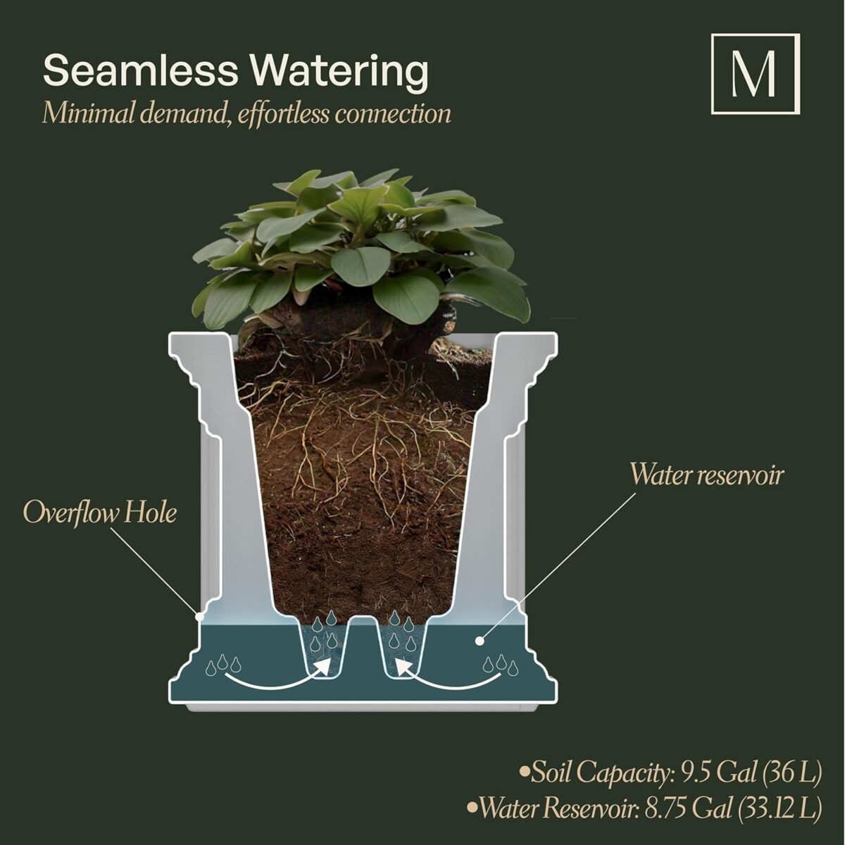 Mayne Fairfield 20-Inch Square Planter – Self-Watering, Weather-Resistant Planter for Flowers – Durable Outdoor Design for Patio, Porch, or Entryway - Image 2