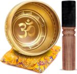 Tibetan Singing Bowl Set Bronze - Master Healing Grade - Pure Tone With Tibetan Thangka Art By Himalayan Bazaar (Gold & Yellow)
