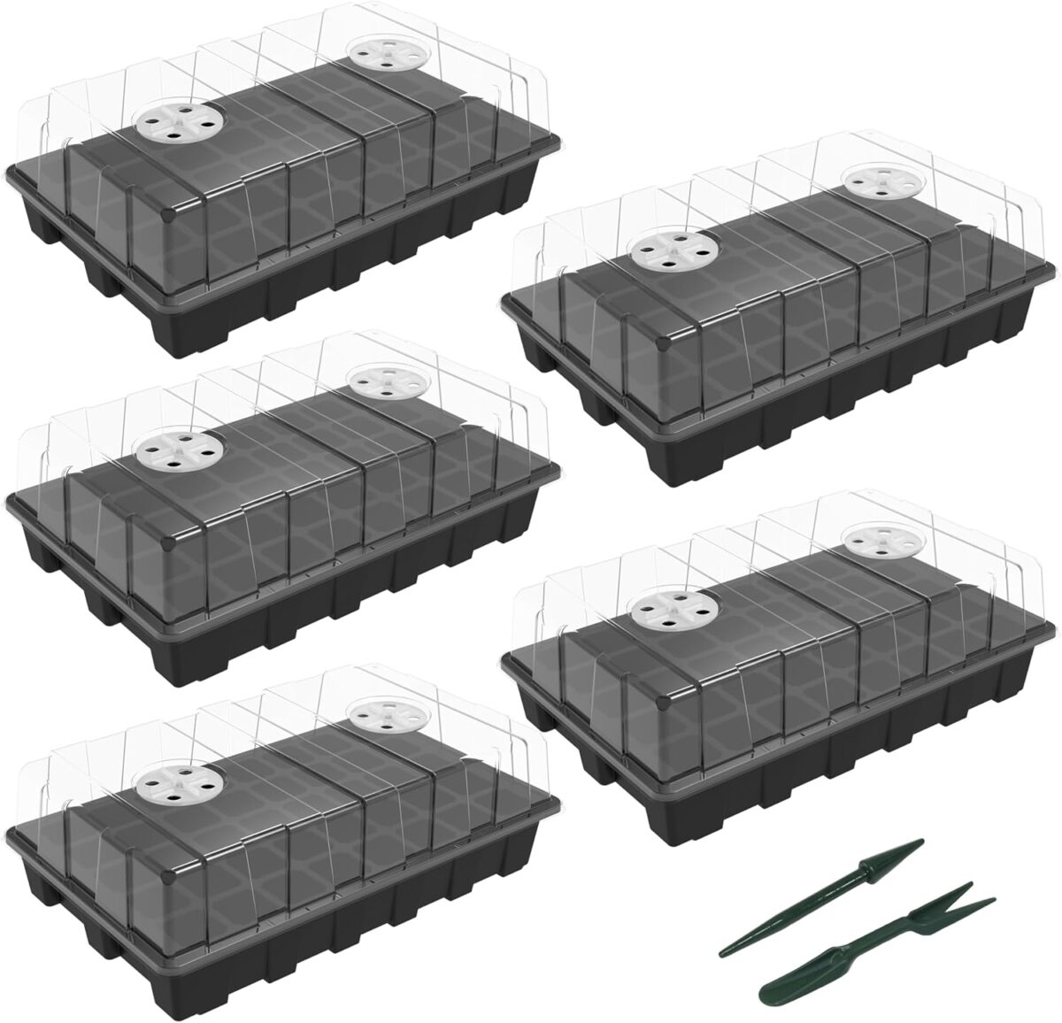 Gardzen 5-Set Seed Starter Tray Kits, Durable Plant Germination Trays with Humidity Vented Domes and Bases, Ideal for Seed Starting, Indoor Gardening, and Greenhouse (Total 200 Cells) - Image 1