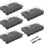 Gardzen 5-Set Seed Starter Tray Kits, Durable Plant Germination Trays with Humidity Vented Domes and Bases, Ideal for Seed Starting, Indoor Gardening, and Greenhouse (Total 200 Cells)
