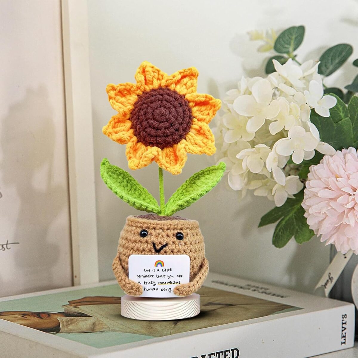 Gossby Handmade Positive Sunflower Doll Crochet with Card - This is A Little Reminder - Appreciation Gift for Coworker, Friend, Teacher, Sister, Mom - Christmas, Birthday, Thank You Gift Women, Men - Image 2