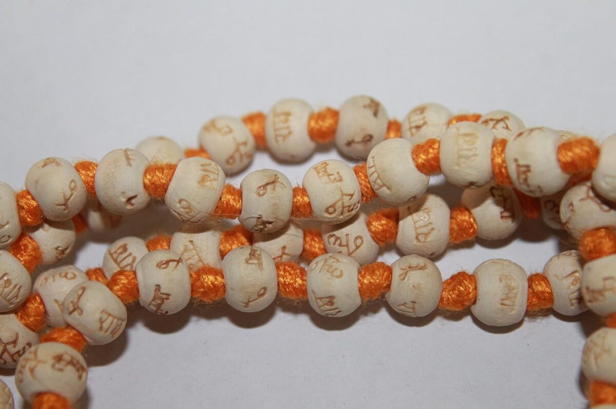 IS4A Hare Rama Hare Krishna Tulsi Holy Basil Japa Mala 108-1 8mm Beads Tulsi Mala With Gomukhi Japa Bag (Orange Knotted) - Image 4