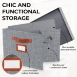 3 Pack Large Fabric Storage Bins with Lid - Decorative Box with Lid, Label Holder, Faux Handles - Large Decorative Storage Boxes with Lids for Organizing Clothes, Blankets - Steel Gray - Image 6