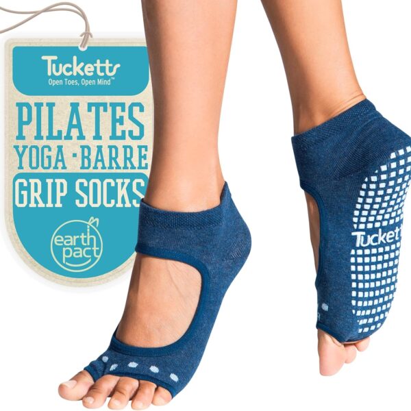 Tucketts Toeless Pilates Socks with Grips for Women, Non-Slip Yoga & Barre Socks for Stability & Barefoot Workouts, Size 5-13