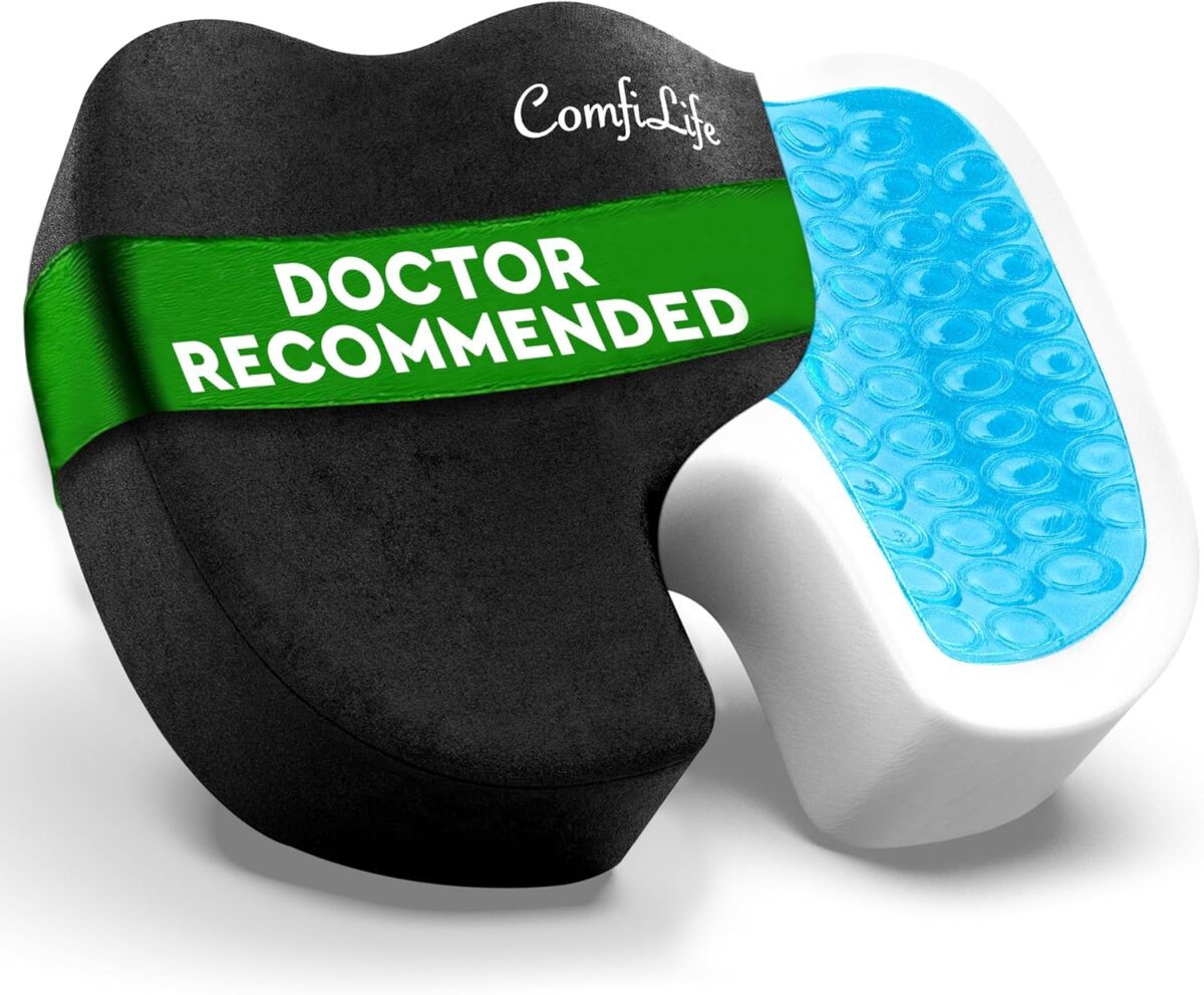 ComfiLife Premium Gel + Memory Foam Seat Cushion – Doctor Recommended Office Chair Cushion, Car Seat Cushion – Chair Cushions for Back & Sciatica Pain Relief – Seat Cushions for Office & Desk (Black) - Image 1
