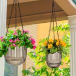 Maxcheck 4 Pcs Self Watering Hanging Planters Indoor 6.5'' 4.5'' Hanging Flower Pots Baskets Outdoor Self Watering Hanging Plant with 3hooks Drainage Holes for Home(Gray) - Image 6