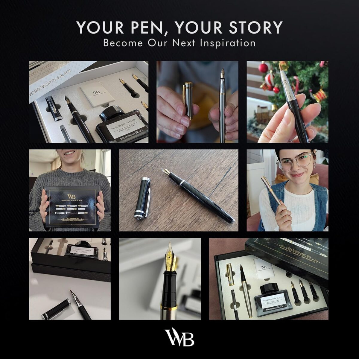 Wordsworth & Black Calligraphy Pen Gift Set, Includes Ink Bottle, 6 Ink Cartridges, Ink Refill Converter, 6 Replacement Nibs, Premium Package, Journaling, Smooth Writing Pens [Black Gold] - Image 7