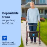 Medline Steel Rollator Walker for Adult Mobility Impairment, Burgundy, 350 lb. Weight Capacity, 6” Wheels, Foldable, Adjustable Handles, Rolling Walker for Seniors - Image 2