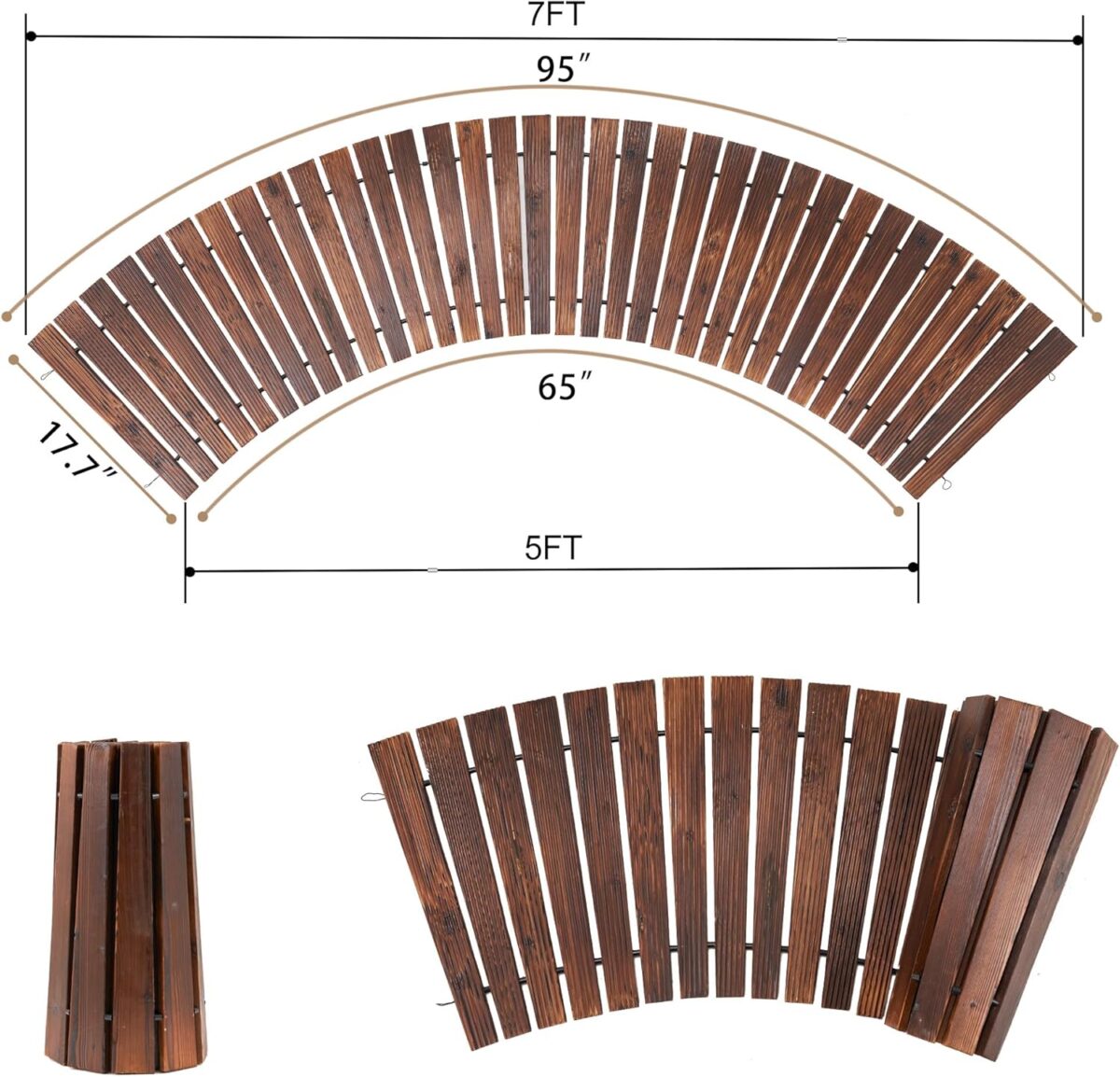 Spurgehom 8FT Wooden Garden Pathway Curved Outdoor Walkway Roll Out Cedar Wood Patio Flooring Path Decorative Lawn Patio Pavers Boardwalk Beach Wedding Party (Brown) - Image 5