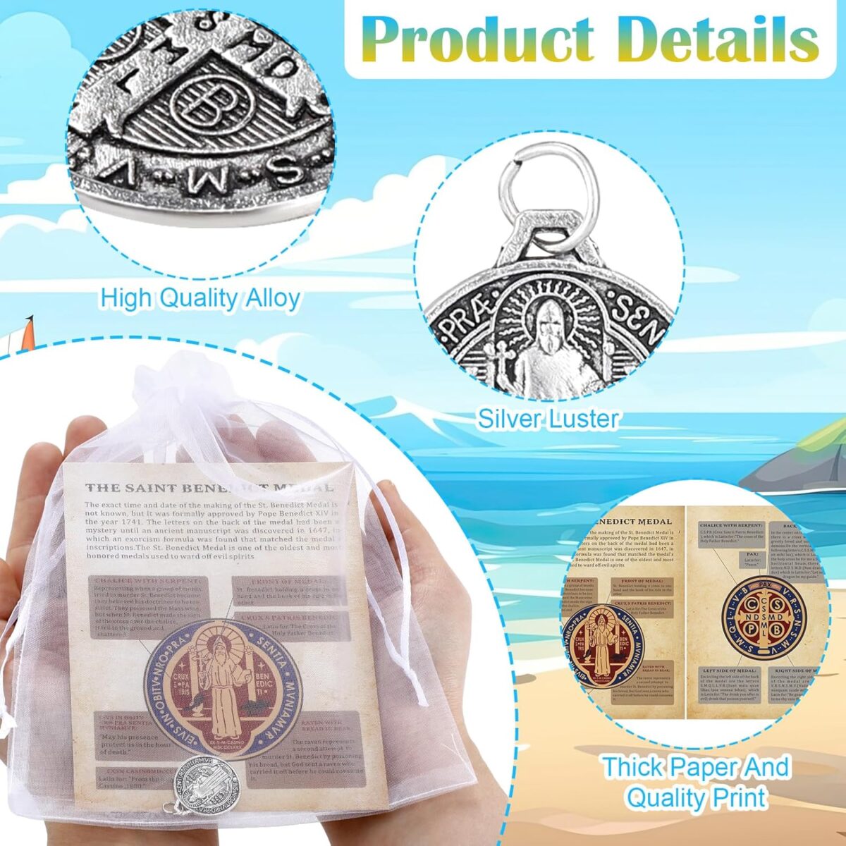 Remuuly 120 Pieces Medals Prayer Card Set, 3/4 Inch Round Silver Oxidized Medals for Necklace Holy Prayer Cards Bags for Catholic Women Men Jewelry Making (St Benedict) - Image 3