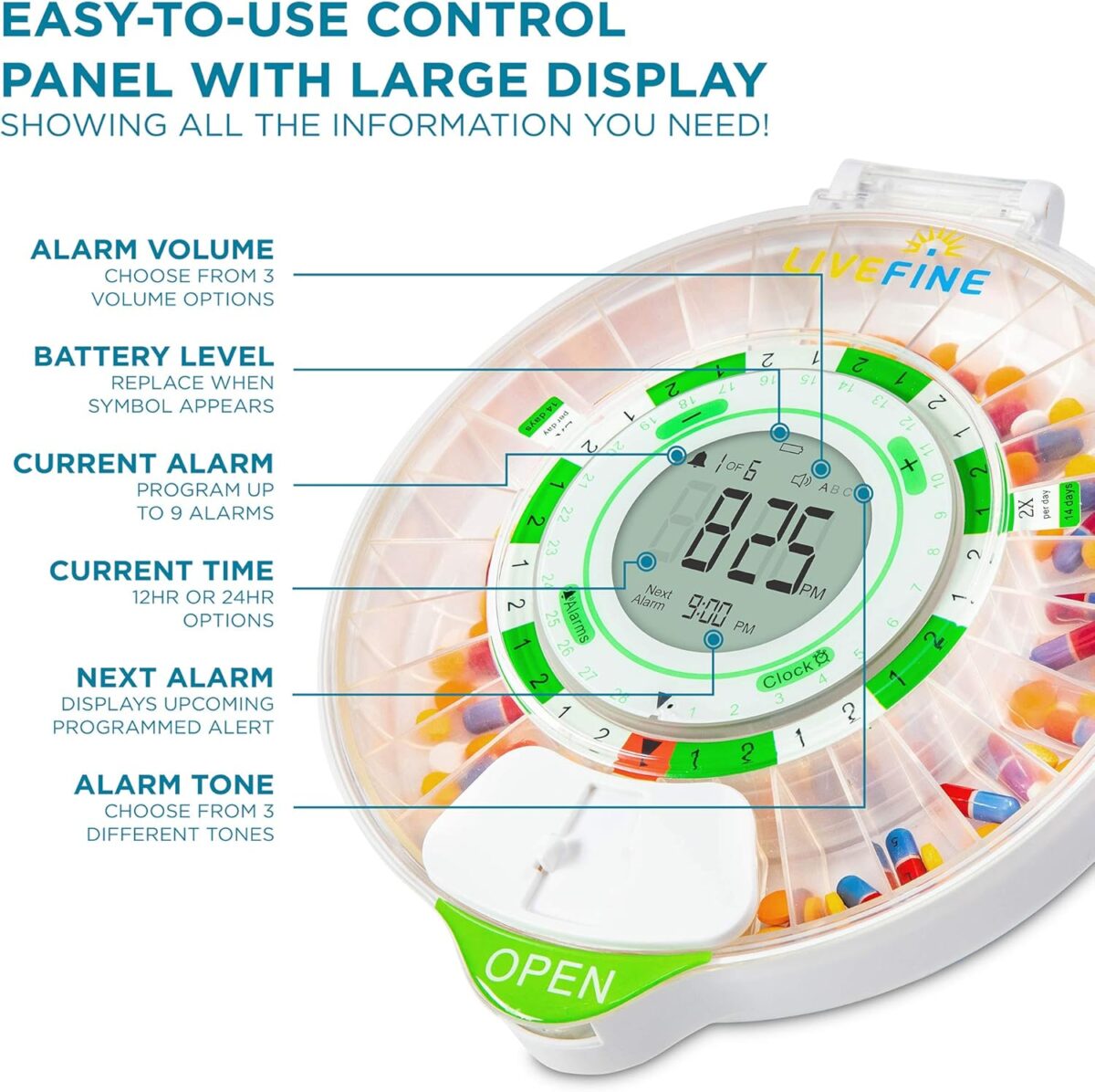 Live Fine 28-Day Automatic Pill Dispenser with Upgraded LCD Display, Key Lock, Sound & Light for Prescriptions, Medication, Vitamins, Supplements & More - Image 3