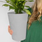 Bloem Tall Finley Tapered Round Planter: 14" - Cement - Matte Textured Finish, 100% Recycled Plastic Pot, for Indoor and Outdoor Use, Gardening, 4 Gallon Capacity - Image 4