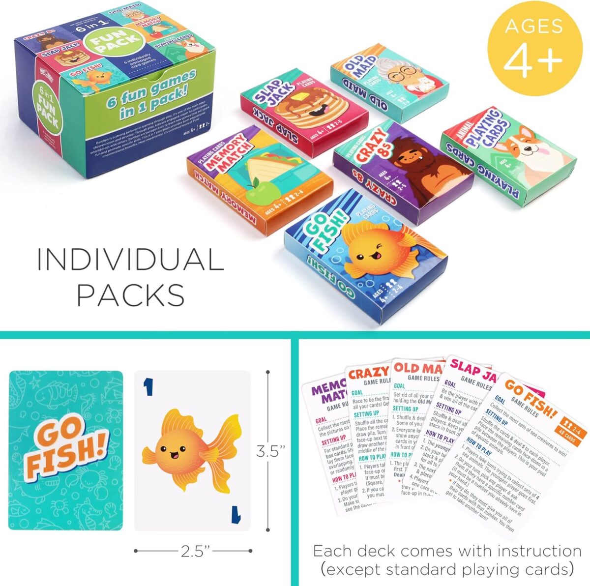 LotFancy Card Games for Kids, 6 Decks, Go Fish, Old Maid, Crazy Eights, Memory Match, Slap Jack, Animal Playing Cards, Easter Basket Stuffers, Stocking Stuffers, Birthday Gifts - Image 3