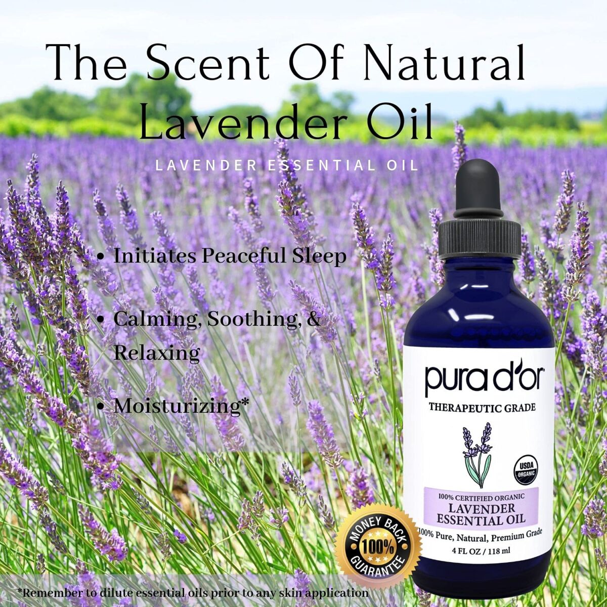 PURA D'OR Organic Lavender Essential Oil (4oz with Glass Dropper) 100% Pure & Natural Therapeutic Grade for Hair, Body, Skin, Aromatherapy Diffuser, Relaxation, Meditation, Massage, Home, DIY Soap - Image 2