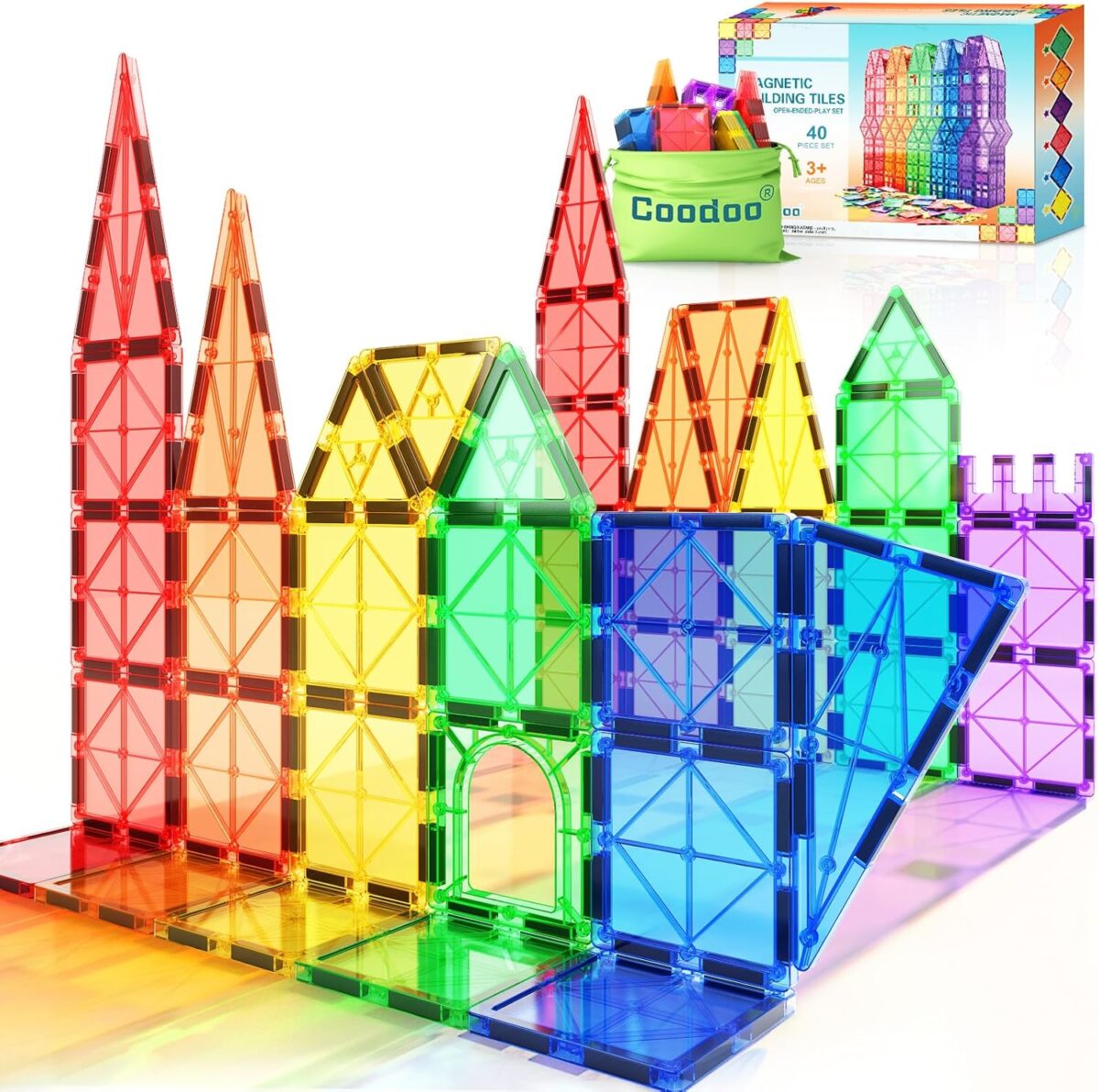 Magnetic Tiles Kids Toys STEM Magnet Toys for Toddler Magnetic Blocks Building Toys Preschool Learning Sensory Montessori Toys for 3+ Year Old Boys and Girls, Safe Creativity Toddler Kids Toys 40PCS - Image 1