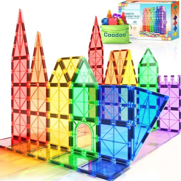 Magnetic Tiles Kids Toys STEM Magnet Toys for Toddler Magnetic Blocks Building Toys Preschool Learning Sensory Montessori Toys for 3+ Year Old Boys and Girls, Safe Creativity Toddler Kids Toys 40PCS