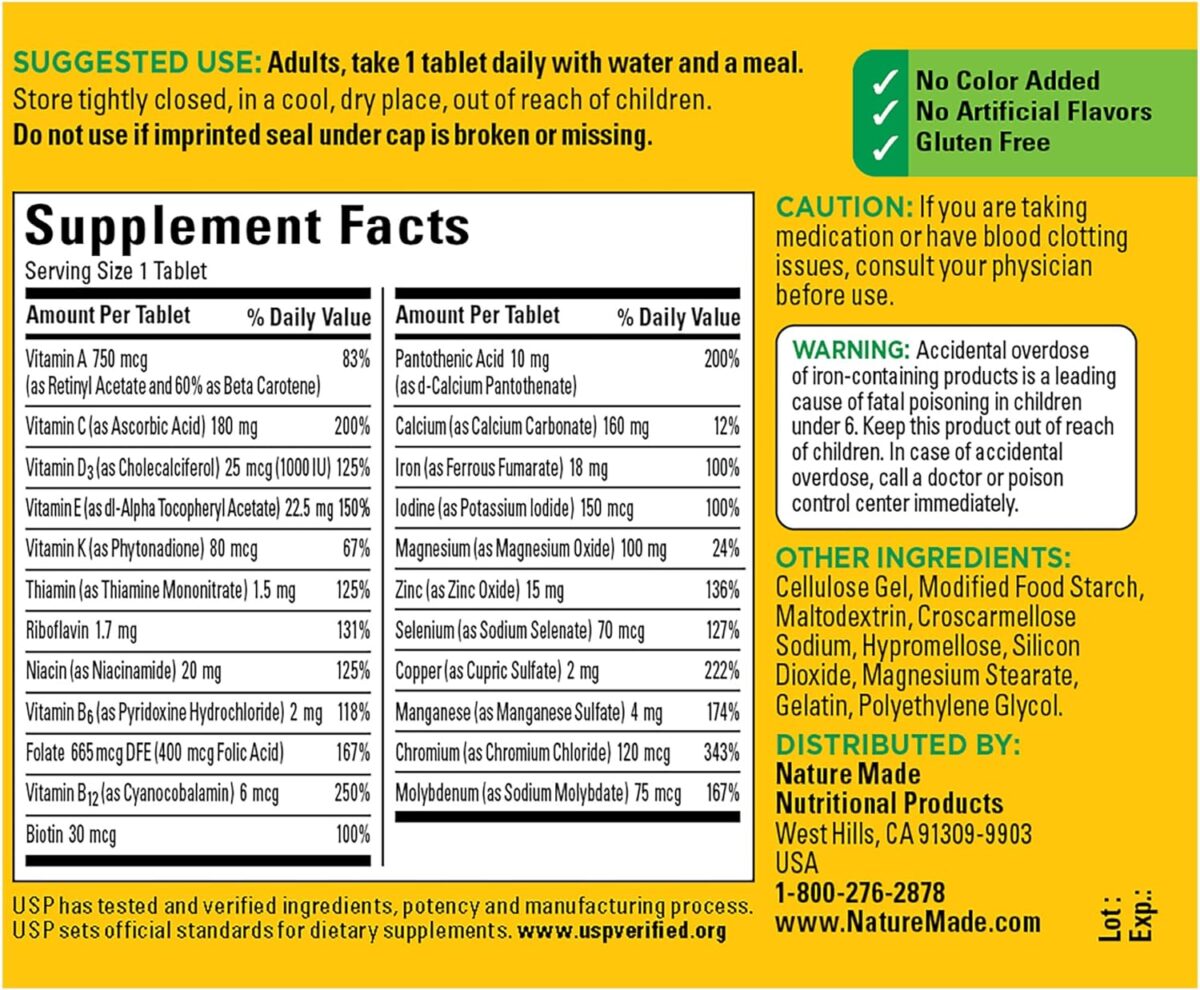Nature Made Multivitamin Tablets with Iron, Multivitamin for Women and Men for Daily Nutritional Support, 130 Tablets, 130 Day Supply - Image 6