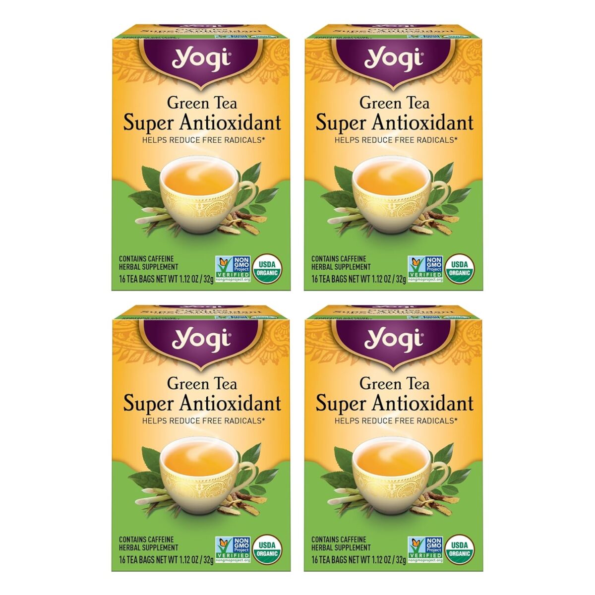 Yogi Tea Green Tea Super Antioxidant - 16 Bags per Pack (4 Packs) - Organic Antioxidant Support - Includes Licorice Root, Jasmine & More - Image 1