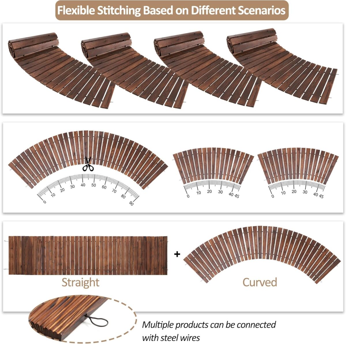 Spurgehom 8FT Wooden Garden Pathway Curved Outdoor Walkway Roll Out Cedar Wood Patio Flooring Path Decorative Lawn Patio Pavers Boardwalk Beach Wedding Party (Brown) - Image 4