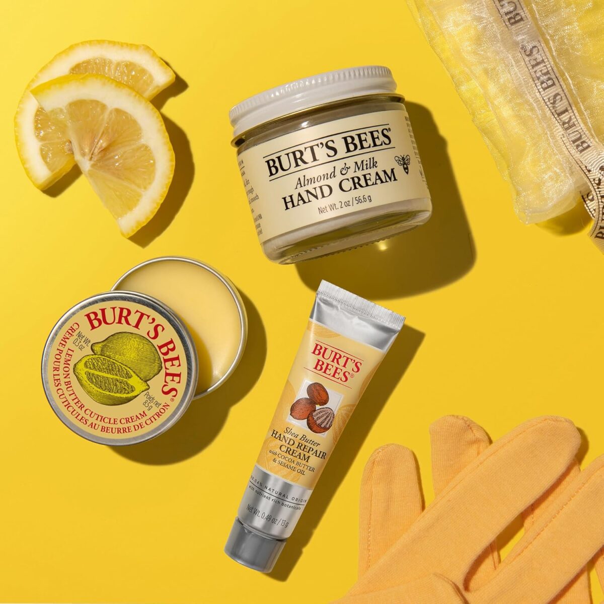 Burt's Bees Gifts Ideas - Hand Repair Set, 3 Hand Creams plus Gloves - Almond Milk, Lemon Butter Cuticle Cream, Shea Butter Repair - Image 5