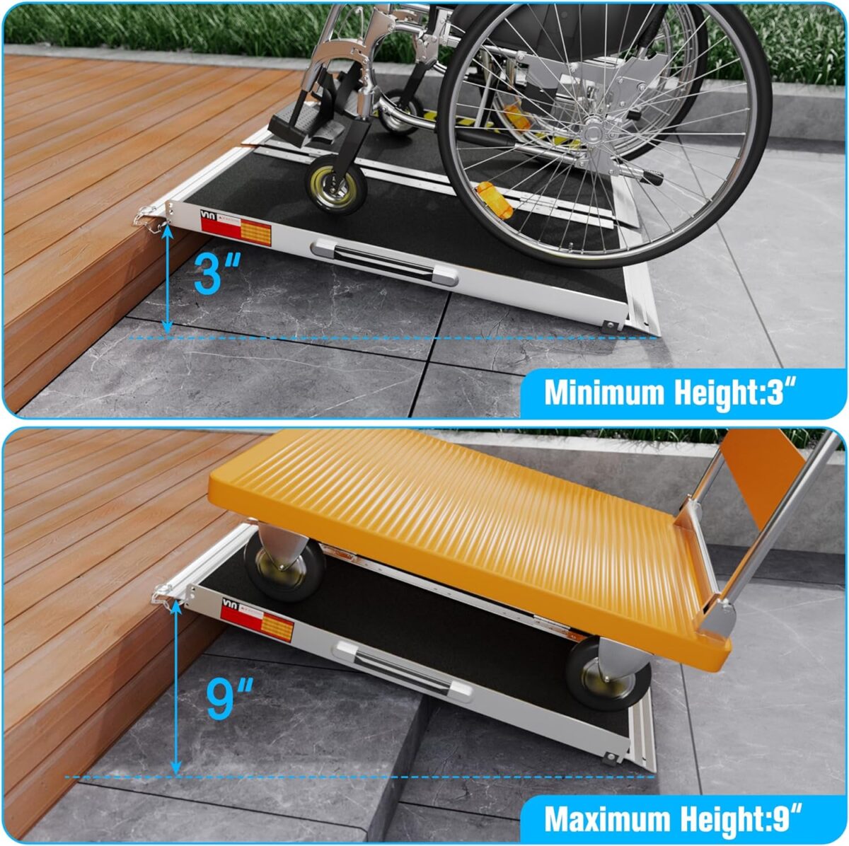VNN Portable Wheelchair Ramp 3FT, Non-Slip Aluminum Folding Handicap Ramp, Door Threshold Wheelchair Ramps for Home, Wheel Chair Ramp for Home Steps, Doorways, Curbs, Stairs - Image 7
