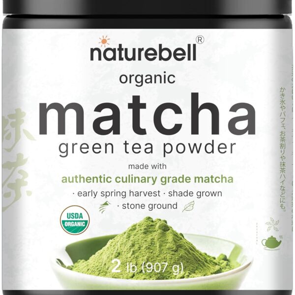 Organic Matcha Green Tea Powder, 2 Pounds | Unsweetened with Zero Sugar, Culinary Grade, Potent Early Harvest, Fine Stone Ground – Vegan, All Purpose, Great for Matcha Latte