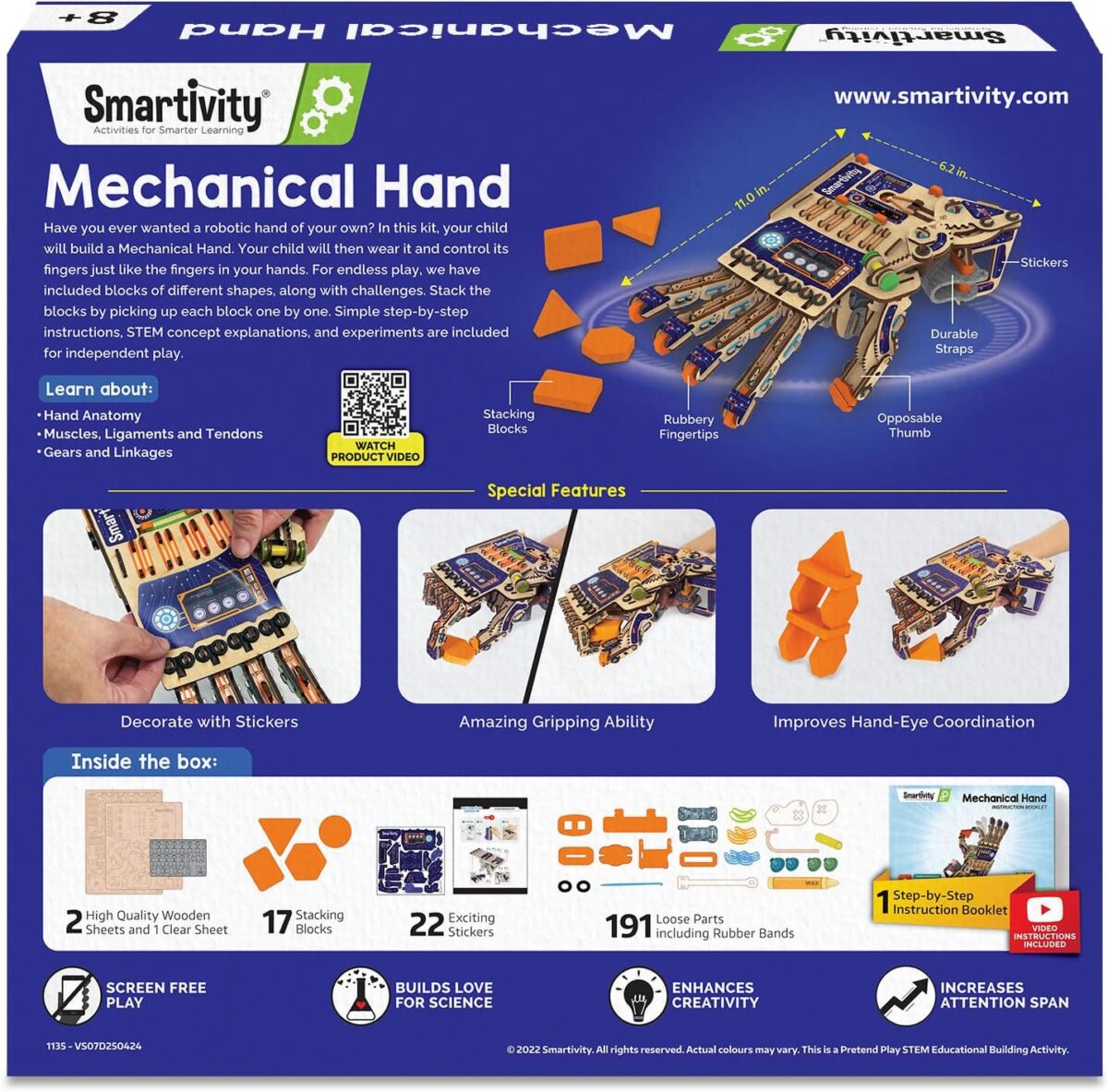 Smartivity DIY Robotic Mechanical Hand STEM Toy for Kids 8-9-10-11-12-13-14 Years Old | 2024 Parents Choice Award Winner I Birthday Gift for Boys & Girls | Engineering Kit for 8-14 Years Old - Image 8