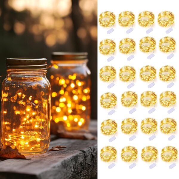 24 Pack Fairy Lights Battery Operated String Lights-3.3ft 20 LED Silver Wire Warm White Firefly Mini Lights for Wedding,Party,Table Centerpieces,DIY Crafts,Mason Jars,Christmas Decor