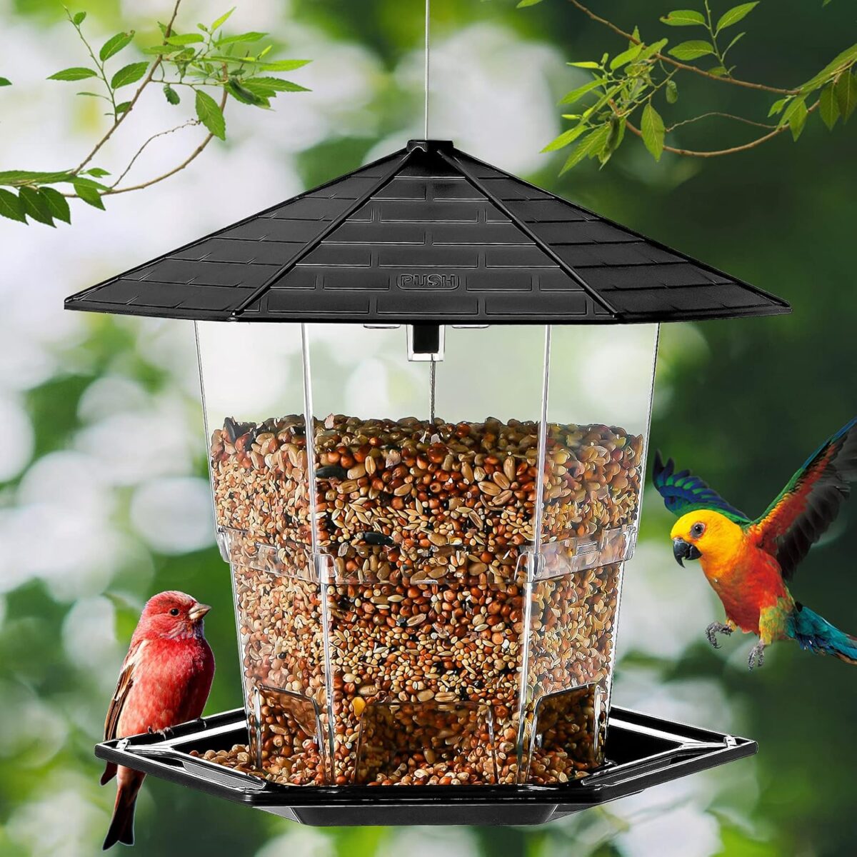 Bird Feeders for Outdoors Hanging Bird Feeder Wild Birds Seed, Black - Image 2