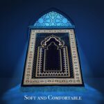 TB Muslim Prayer Rug Islamic, Soft Velvet Mat Ramadan Gift, with Prayer Bead Unique Decoration Gilded Gold-Like Embroidered for Women Man Kids Meditation Turkish African (Blue) - Image 2