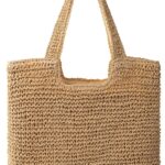 Beach Bag, Large Beach Bag for Women, Woven Straw Beach Tote Bag Waterproof, Weaving Swim Shopping Travel Bag