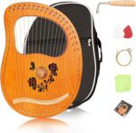 Lyre Harp 19 String Wood Rose Harp Portable Solid Mahogany Harp String Instrument with Black Bag Strings Carry Cloth Sheet Music Pick Tuning Wrench (ROSE, 19 String)