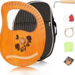 Lyre Harp 19 String Wood Rose Harp Portable Solid Mahogany Harp String Instrument with Black Bag Strings Carry Cloth Sheet Music Pick Tuning Wrench (ROSE, 19 String)