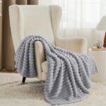 Bedsure Throw Blanket for Couch - GentleSoft Cozy Soft Blankets for Women, Cute Small Fleece Throws for Girls, Light Grey, 50x60 Inches - Image 2