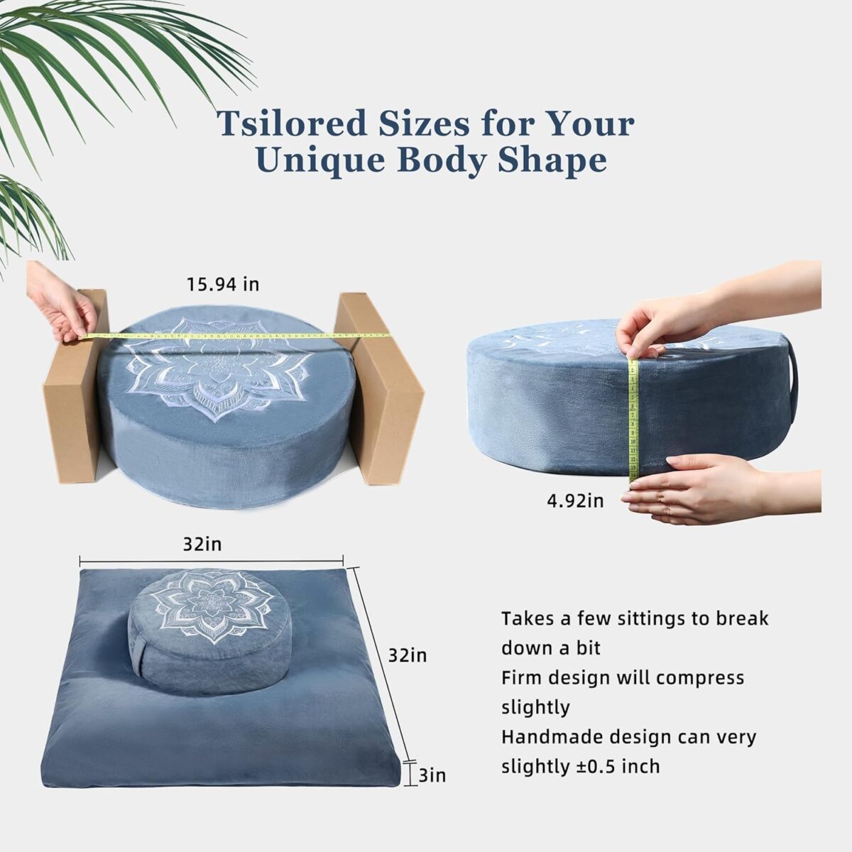 Meditation Cushion with Washable Premium Velvet Cover,100% Memory Foam Square Floor Cushion and Buckwheat Cushion Seating for Adults and Children Sitting, Yoga, Reading - Image 5
