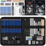 Prina 50 Pack Drawing Set Sketch Kit, Sketching Supplies with 3-Color Sketchbook, Graphite, and Charcoal Pencils, Pro Art Drawing Kit for Artists Adults Teens Beginner Kid, Ideal for Shading, Blending
