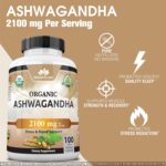 Organic Ashwagandha 2,100 mg - 100 Veggie Capsules Pure Organic Ashwagandha Powder and Root Extract - Stress Relief, Mood Enhancer - Image 4