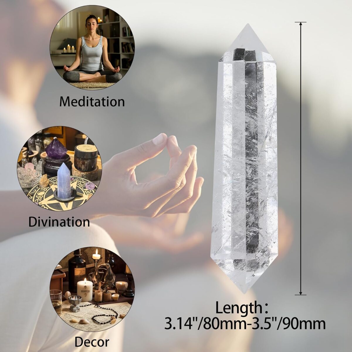 YATOJUZI 3.5" Clear Quartz Healing Crystals Wand Natural Crystals and Healing Stones Large Hexagonal Clear Quartz Crystal Points for Meditation Divination Reiki Energy Balancing 1PCS - Image 2