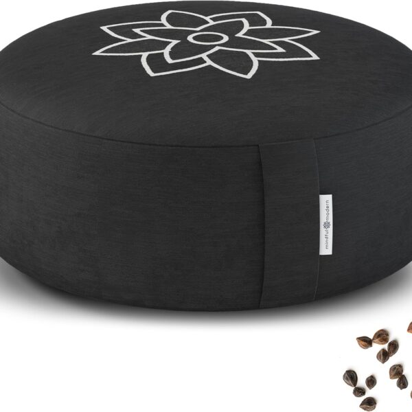 Mindful & Modern Large Meditation Cushion for Zafu Yoga - Meditation Pillow for Sitting on the Floor - Buckwheat Hull Filled Yoga Cushion with Removable, Washable 100% Cotton Cover and Carry Handle