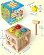 Coogam Wooden Montessori Toys for Toddlers, Shape Sorting Cube Whack Mole Fine Motor Skills Game for Year Old 18 Month+ Baby Boys Girls Gift - Image 7