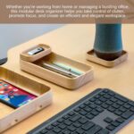 HOEK Stack Modular Desk Organizer - Sustainable Solid Wood with Sliding & Stackable Trays, Cork Bottom for Office Stationary & Workspace Essentials - Mid-Century Modern Setup to Study (Birch) - Image 4