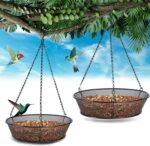 FLINTER 2 Pack Hanging Bird Feeder for Garden Yard Outside - Metal Mesh Platform Tray for Attracting Birds Outdoors