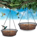 FLINTER 2 Pack Hanging Bird Feeder for Garden Yard Outside - Metal Mesh Platform Tray for Attracting Birds Outdoors