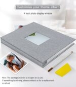 Popotop Photo Album Self Adhesive with Picture Display Window,40 Pages DIY Baby Memory Book for 4x6 8x10 Picture,Linen Cover Scrapbook for Wedding,with Scraper and Metallic Pen - Image 2