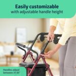 Medline Steel Rollator Walker with Seat, Burgundy, 350 lb. Weight Capacity, 6” Wheels, Foldable, Adjustable Handles, Rolling Walker for Seniors, Walker for Mobility Impaired - Image 3