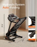 Treadmills for Home, Treadmill with 0-15% Auto Incline, 3HP Folding Treadmills for Running Walking with 300LBS Weight Capacity, Incline Treadmill Equipped with Bluetooth & Pulse Monitor - Image 6