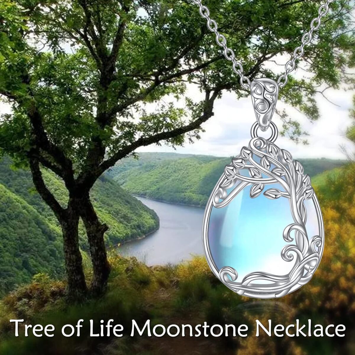YAFEINI 925 Sterling Silver Moonstone Necklace Filigree Teardrop Pendant Necklace Jewelry for Women Girls - Image 6