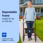 Medline Steel Rollator Walker for Adult Mobility Impairment, Burgundy, 350 lb. Weight Capacity, 8” Wheels, Foldable, Adjustable Handles, Rolling Walker for Seniors - Image 2